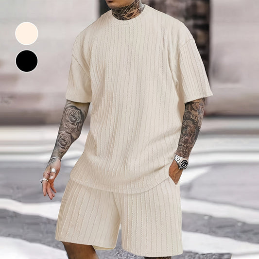 💕2-delt sommersett for menn - T-skjorte med hengende skuldre og shorts med løpesnor