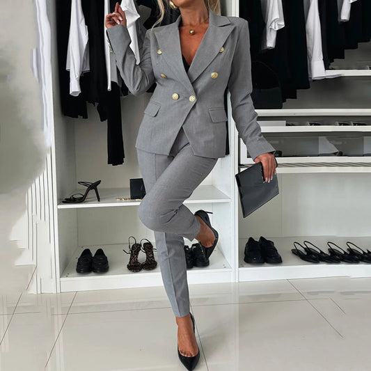 🔥🖤Svart fredag salg:50% rabatt🖤 Dobbeltspent blazer og skreddersydde bukser for dame