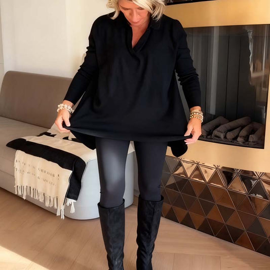 🎁 Hot Sale 49 % rabatt 🔥Casual langermet topp med revers for kvinner