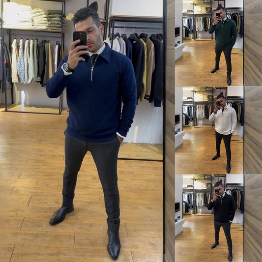 💥Nyheter Spesialtilbud – Slim fit genser med halv glidelås for menn