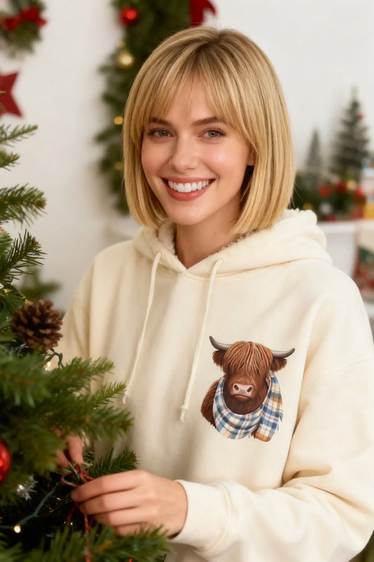 🎄🎅JULEUTSALG 50 % RABATT!!🎁Søt Highland Cow-hettegenser med fleecefôr
