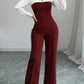 Elegant stripete bluse med V-hals og bukser med vide ben til kvinner