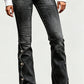 Høytsittende slitte flare-jeans for kvinner