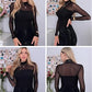 💃Siste dag med salg -50 % rabatt🎉Sparkle Mesh Sheer langermet topp med rynk for kvinner