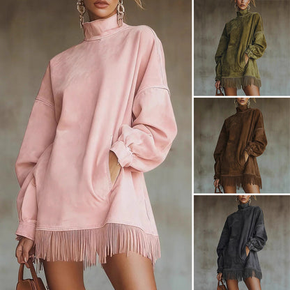 【S-3XL】💖Kjole med lange ermer og frynser