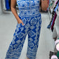 Jumpsuit med mosaikkmønster og elastisk byste