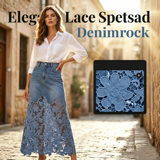 Bodycon-skjørt i denim for damer med blonderkant