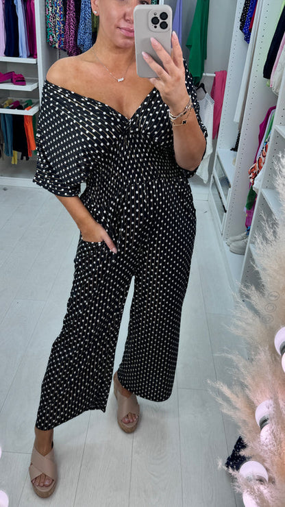 🔥Hot sale 49% OFF - Jumpsuit med elastisk midje og prikkete trykk