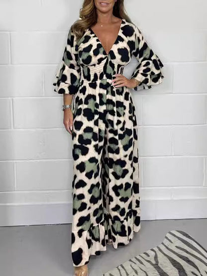 🔥Hot Sale 53% Off🍃Jumpsuit med leopardmønster og V-utringning