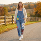 Overalls i denim med blomstermønster for damer