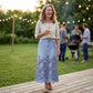 Bodycon-skjørt i denim for damer med blonderkant