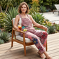 Overalls i denim med blomstermønster for damer