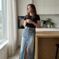 ⌛Tidsbegrenset tilbud – Maxi-skjørt i denim med lagdelt midje for damer