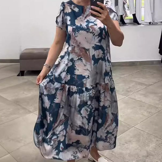 🌸Plus Size vår- og sommermote blomstret lang kjole
