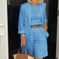 Kvinners To-delte Fritidssett med Åpen Front Topp & Bermuda Shorts