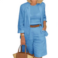 Kvinners To-delte Fritidssett med Åpen Front Topp & Bermuda Shorts