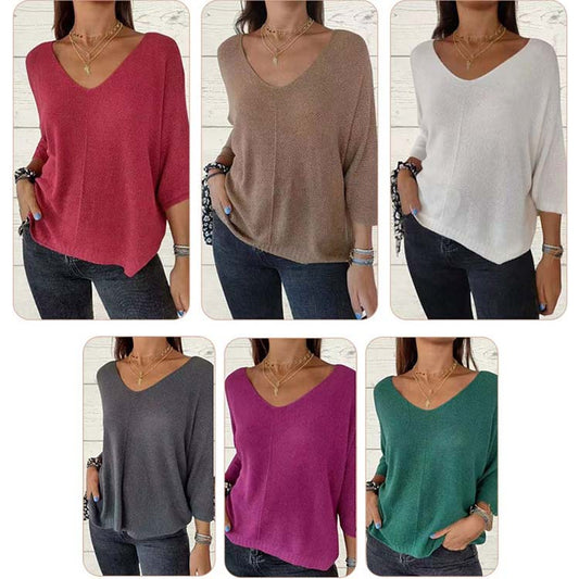 🔥Hot Sales - 60% OFF💕Dame's Batwing Sleeve Solid Color V-Neck Knit Top