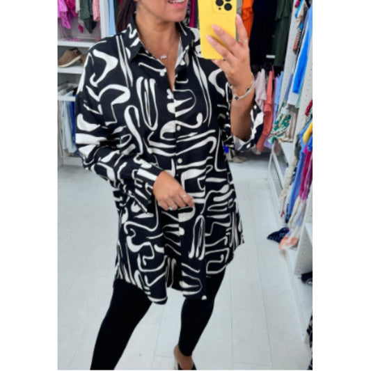 💖 CASUAL TRENDY LANGERMET SKJORTE MED REVERS OG TRYKK FOR KVINNER ✨