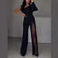 🔥🖤Black Friday Sale:50% rabatt🔥Utslått jumpsuit med glitter og glitter på én skulder for dame