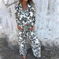 🔥Storsalg 50% OFF🔥Kvinners stilige Print Lapel Button Shirt og Wide-leg Pants 2-delt sett