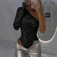 🎉Godt nytt år! 50% AVSLAG 🛍️One Shoulder Sequin Bodysuit for kvinner