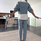 2-delt sett med langermet denimtopp og bukser for kvinner