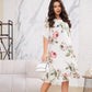❀Elegant halværmet chiffongkjole med trykk for kvinner