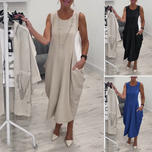 Enkel ermeløs kjole med lommer👗🌞