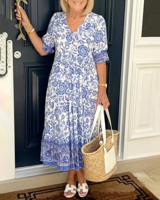 😍Bohemsk kjole med V-hals👗✨🎁