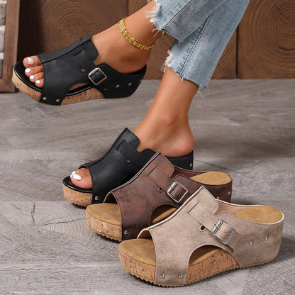 Dammode Peep Toe Wedge Platform Sandaler