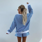 Casual sett for kvinner med V-hals, langermet topp og shorts med strikk i midjen, 2-delt