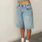 Knelange denim baggy jeans med lommer for kvinner