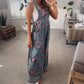 Uformell jumpsuit i denim med trykk for kvinner