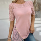 Damebluse med blomstertopp og korte ermer