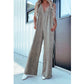 V-hals, ermeløs, sexy jumpsuit i vasket denim med åpen rygg