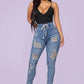 Skinny stretchjeans med rifter til dame