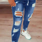 Skinny stretchjeans med rifter til dame