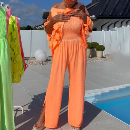 🔥 50 % RABATT! Sett med topp og jumpsuit – trendy cut-out-design i elegant sommerstil ✨👗