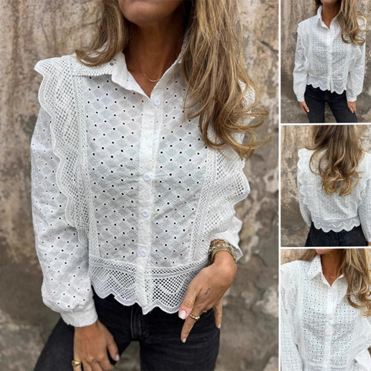 Casual topp med blonder og revers for kvinner