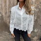 Casual topp med blonder og revers for kvinner