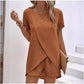 👗 55 % RABATT! ☀️ To-delt sett for damer – asymmetrisk topp og shorts – Ensfarget, luftig og allsidig til sommeren, stranden og hverdagen 🏖️