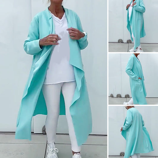 🌟 Langermet cardigan med åpen front for kvinner – uregelmessig draperingsdesign, uformell og løs lagdeling, et must-have👗