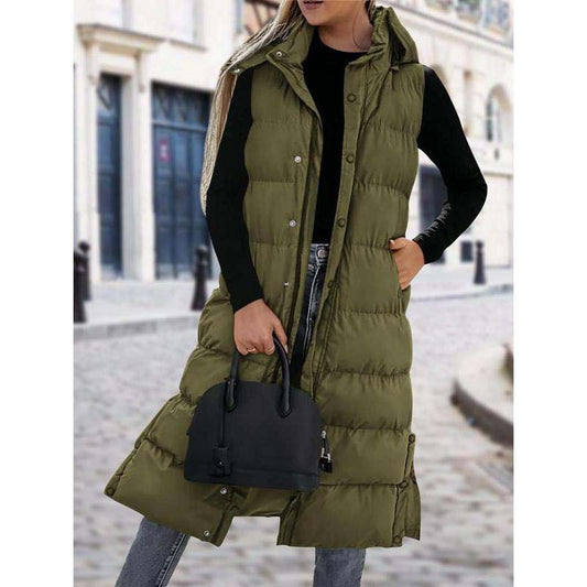🔥HOT SALE 49 % RABATT🔥 Lang dunvest for kvinner | Vattert hette og knappestenging ❄️