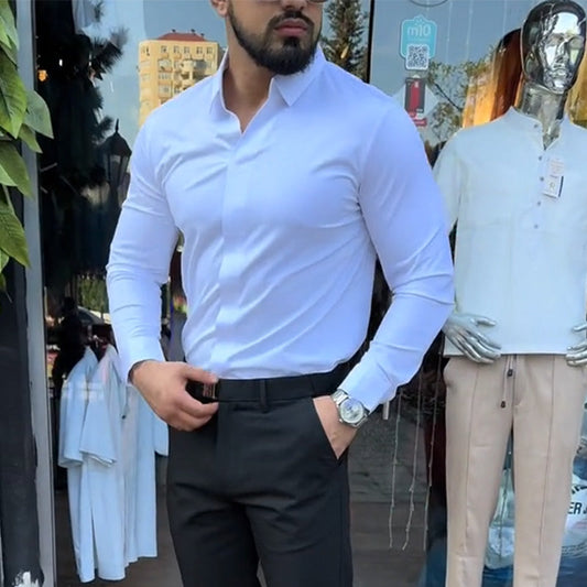 Slim fit skjorte for menn, ensfarget