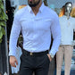 Slim fit skjorte for menn, ensfarget
