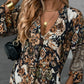 🔥50 % rabatt i en begrenset periode 🔥Elegant V-hals langermet kjole med trykk 👗 – Figursydd for vårens teselskap/date-kvelder
