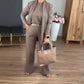 Elegant 3-delers sett: Lang cardigan, topp og bukser