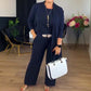 Elegant 3-delers sett: Lang cardigan, topp og bukser