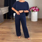 Elegant 3-delers sett: Lang cardigan, topp og bukser
