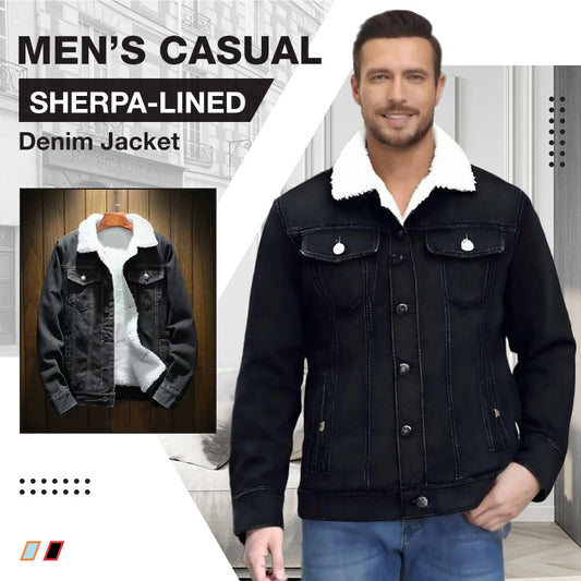 Casual denimjakke med sherpa-fôr for menn